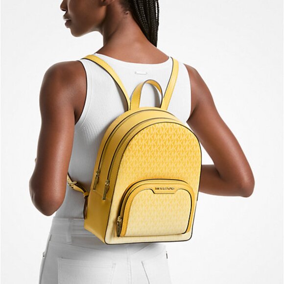 New Michael Kors Jaycee Medium Ombré Signature Logo Backpack Daisy Yellow